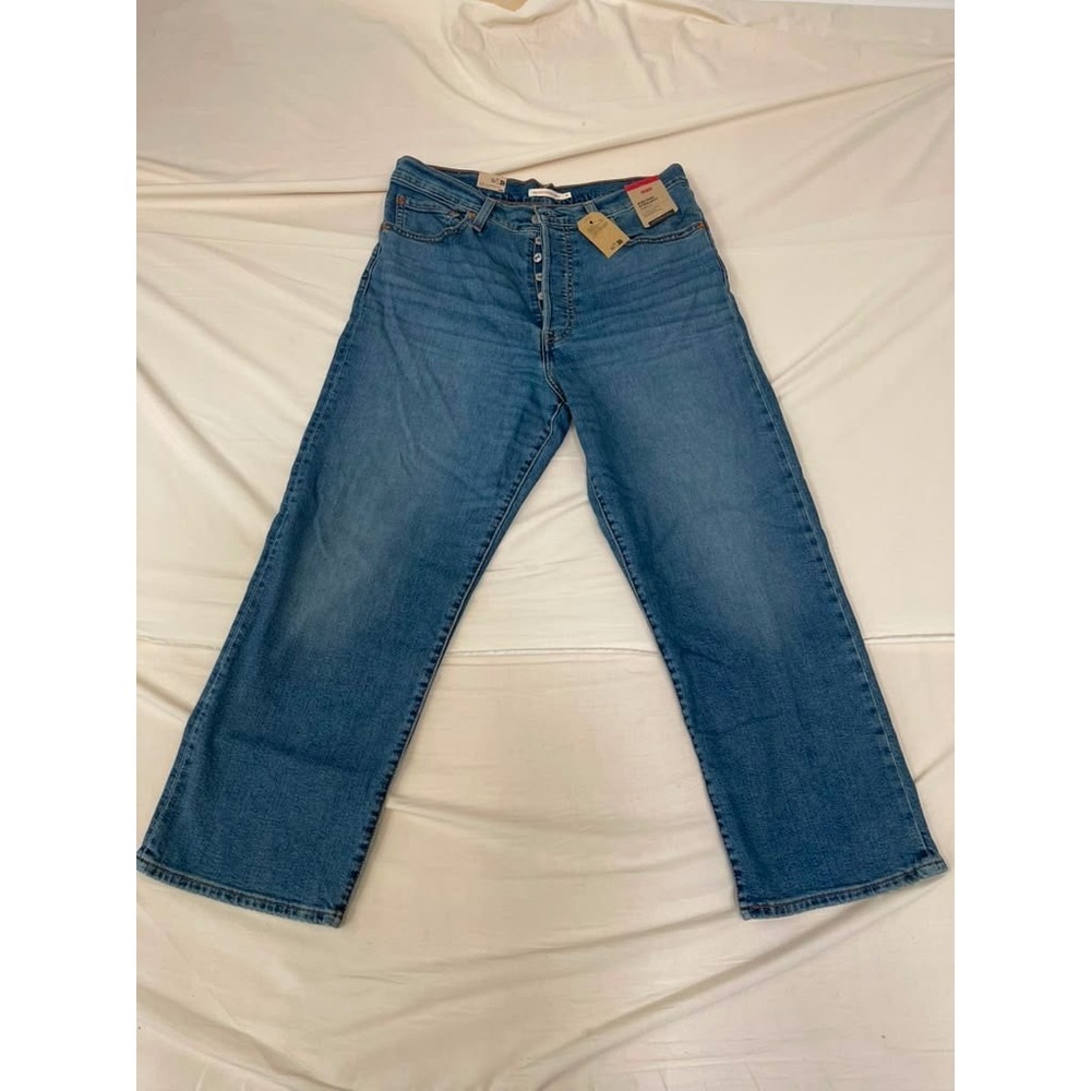 Levis Ribcage Straight Ankle Jeans Womens 31 Blue High Rise Button Fly Denim New